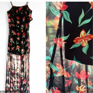 Candies black floral sheer split maxi dress floral whimsy goth Y2K juniors small